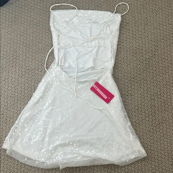 Beginning Boutique White Sequin Mini Dress - Picture 4 of 7